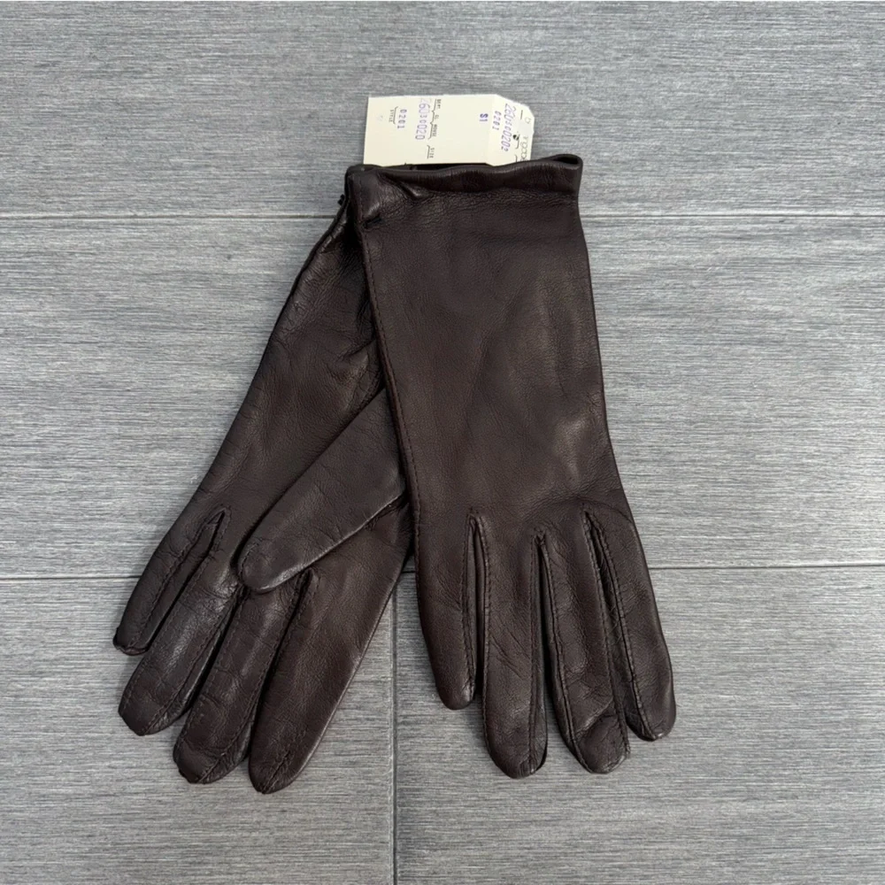 NWT Vintage Dead Stock Bloomingdale's Genuine Leather Gloves Chocolate Brown XS